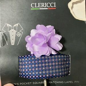 Mens Purple Lapel Pin and Pocket Square Set, NIB